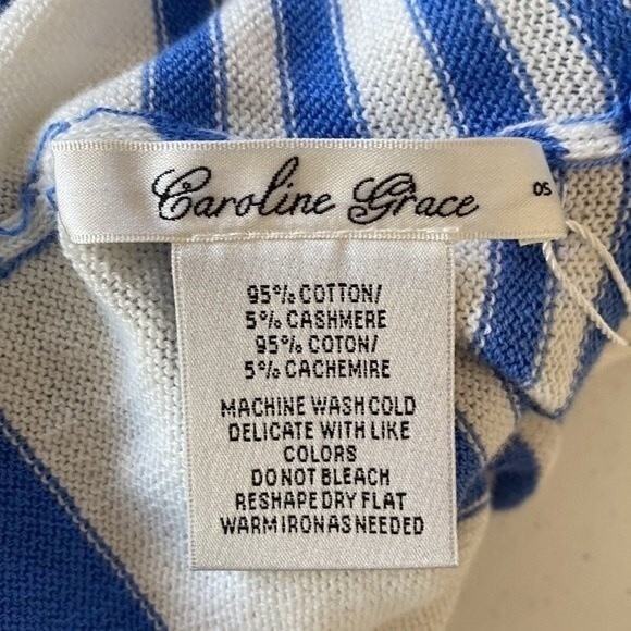 Caroline Grace Stripe Tassel Cashmere Blend Knit Poncho Shrug Topper White Wave - Picture 10 of 14